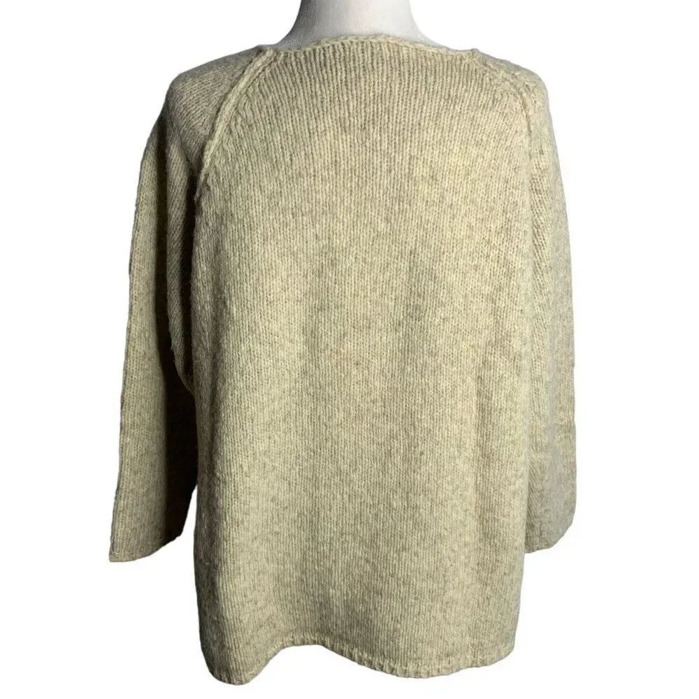 Vintage 90s DKNY Wool Chunky Knit Sweater S Beige Pullover V Neck Raglan Sleeves - Picture 4 of 6